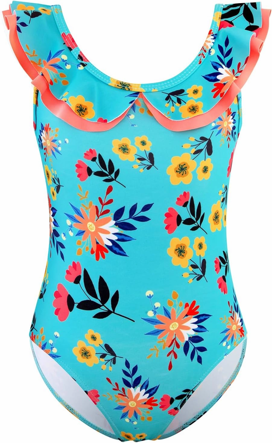 Girls One Piece Swimsuits Quick Dry Toddler Bathing Suits Cute Ruffled Round Neck Beach Swimwear 3-10 Years
