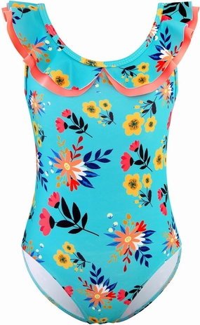 Girls One Piece Swimsuits Quick Dry Toddler Bathing Suits Cute Ruffled Round Neck Beach Swimwear 3-10 Years