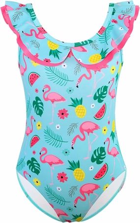 Girls One Piece Swimsuits Quick Dry Toddler Bathing Suits Cute Ruffled Round Neck Beach Swimwear 3-10 Years
