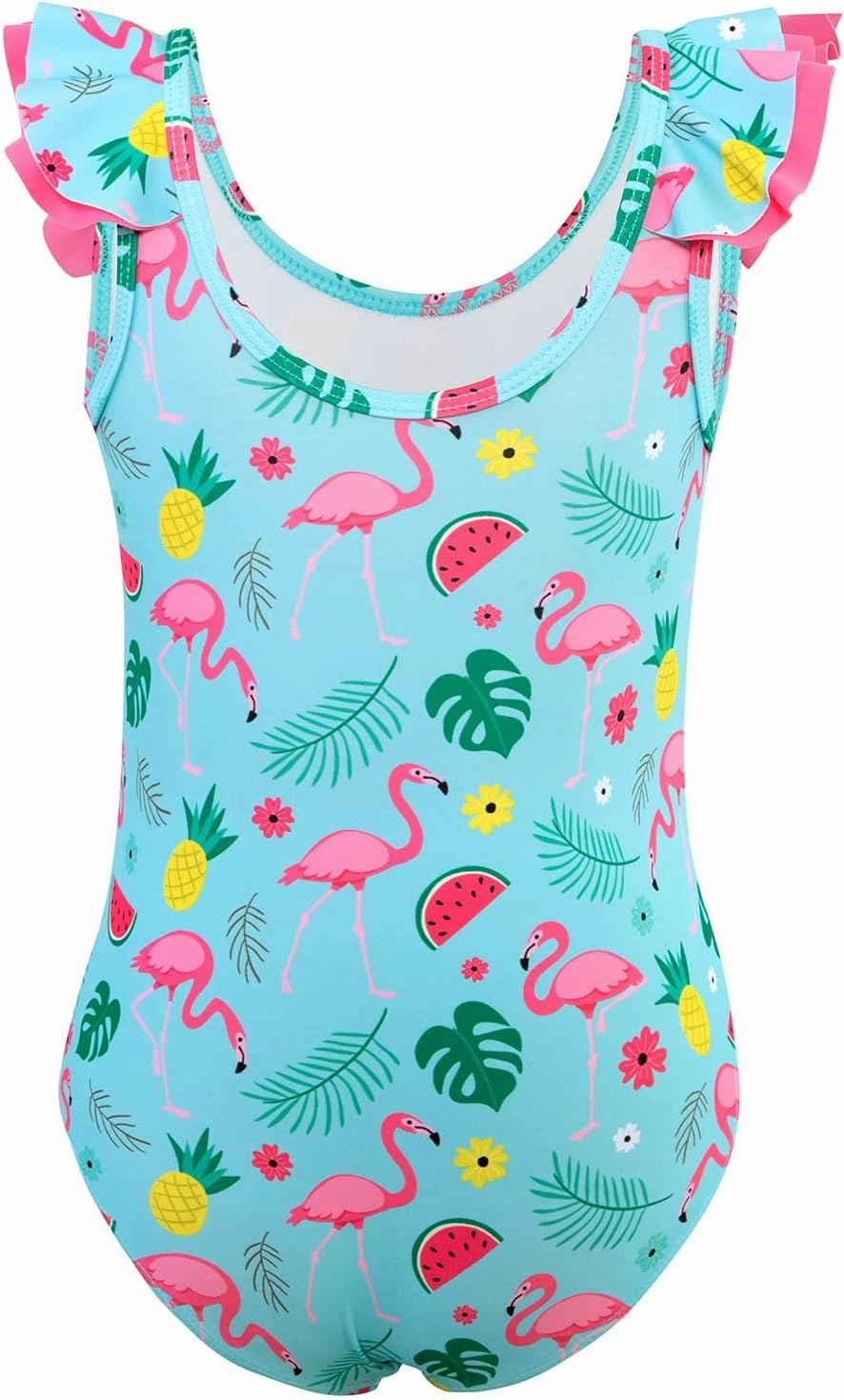 Girls One Piece Swimsuits Quick Dry Toddler Bathing Suits Cute Ruffled Round Neck Beach Swimwear 3-10 Years