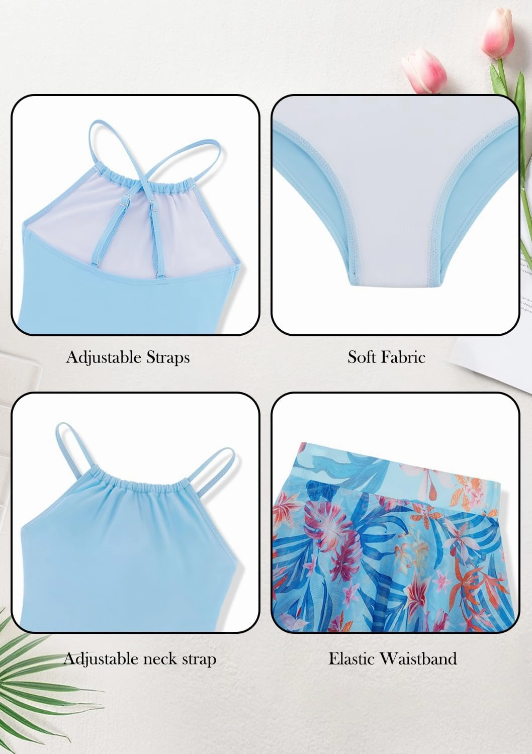 Girls One Piece Swimsuits with Mesh Skirt Tanikini Bathing Suit Swimwear 6-14Y