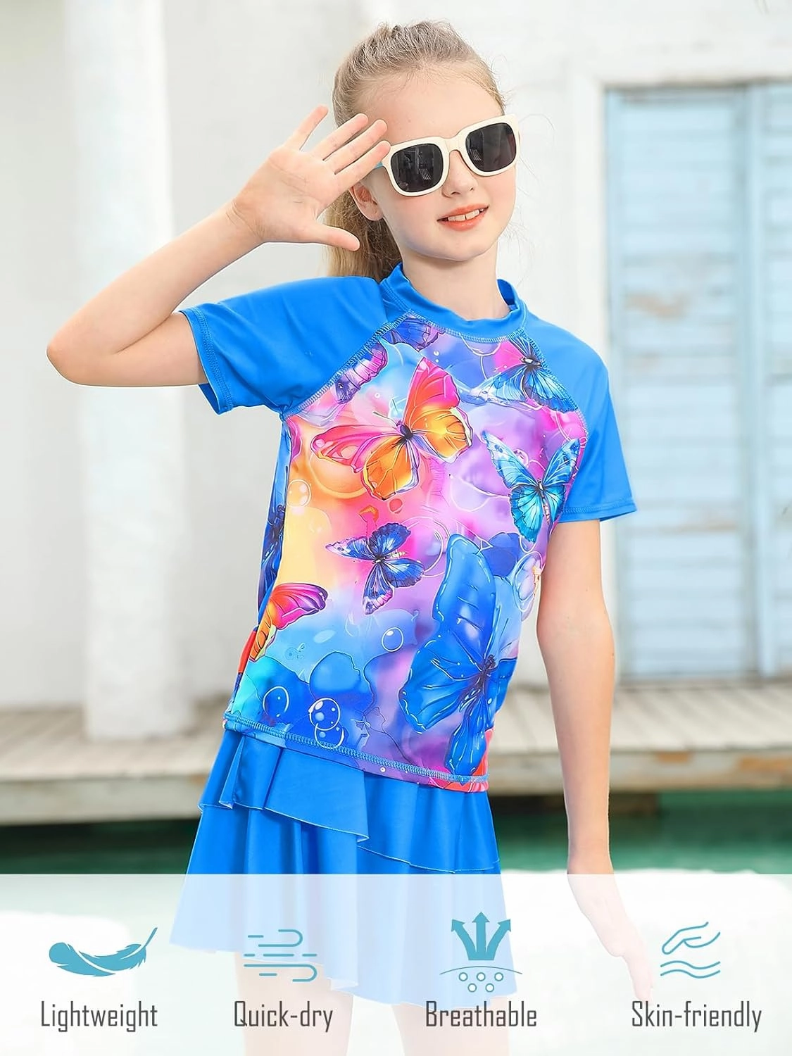 Girls Rash Guard Swimsuit 2 Piece Short Sleeve Bathing Suit Size 6-11