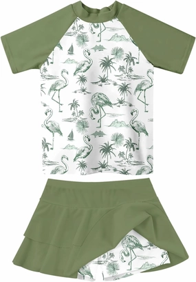 Girls Rash Guard Swimsuit 2 Piece Short Sleeve Bathing Suit Size 6-11