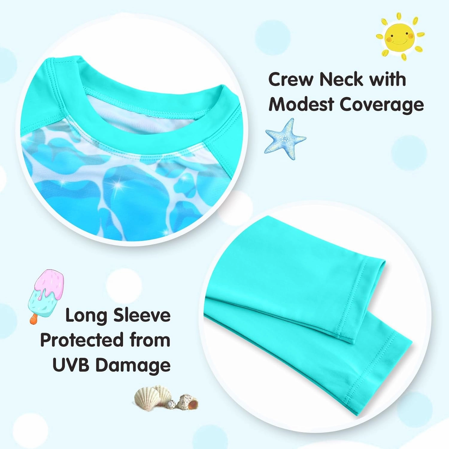 Girls Rash Guard Swimsuit Long Sleeve Tankini Sets Two Pieces Bathing Suit Swimwear UPF 50  Sun Protection