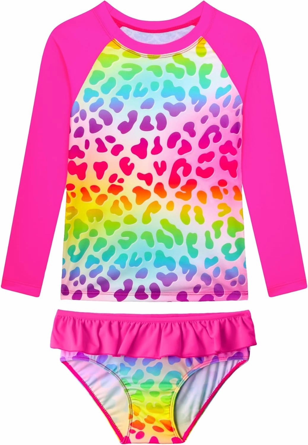 Girls Rash Guard Swimsuit Long Sleeve Tankini Sets Two Pieces Bathing Suit Swimwear UPF 50  Sun Protection