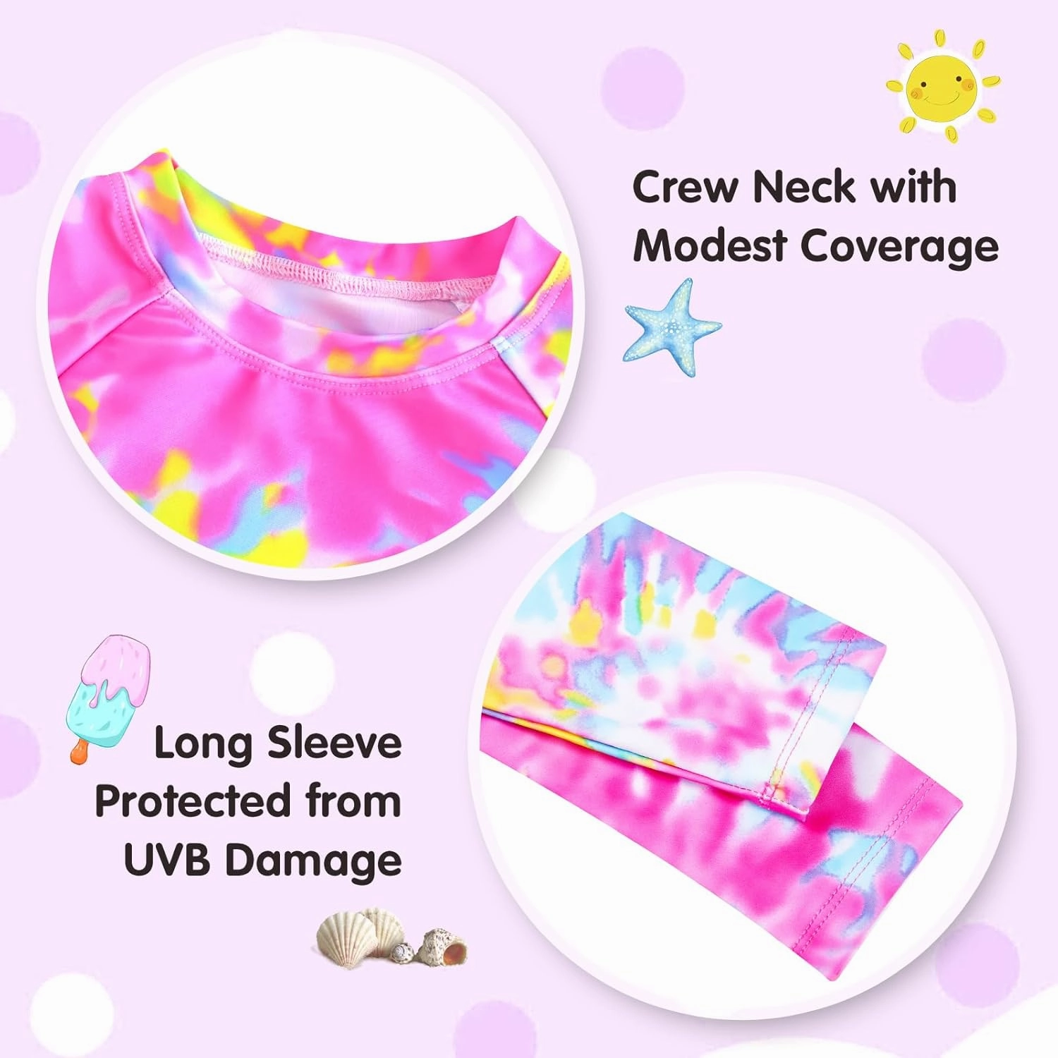 Girls Rash Guard Swimsuit Long Sleeve Tankini Sets Two Pieces Bathing Suit Swimwear UPF 50  Sun Protection