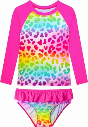 Girls Rash Guard Swimsuit Long Sleeve Tankini Sets Two Pieces Bathing Suit Swimwear UPF 50  Sun Protection