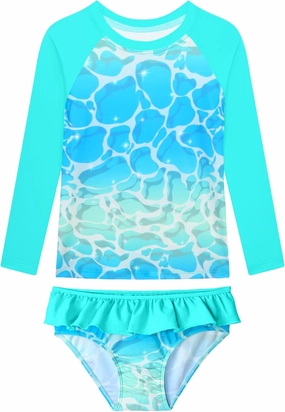 Girls Rash Guard Swimsuit Long Sleeve Tankini Sets Two Pieces Bathing Suit Swimwear UPF 50  Sun Protection