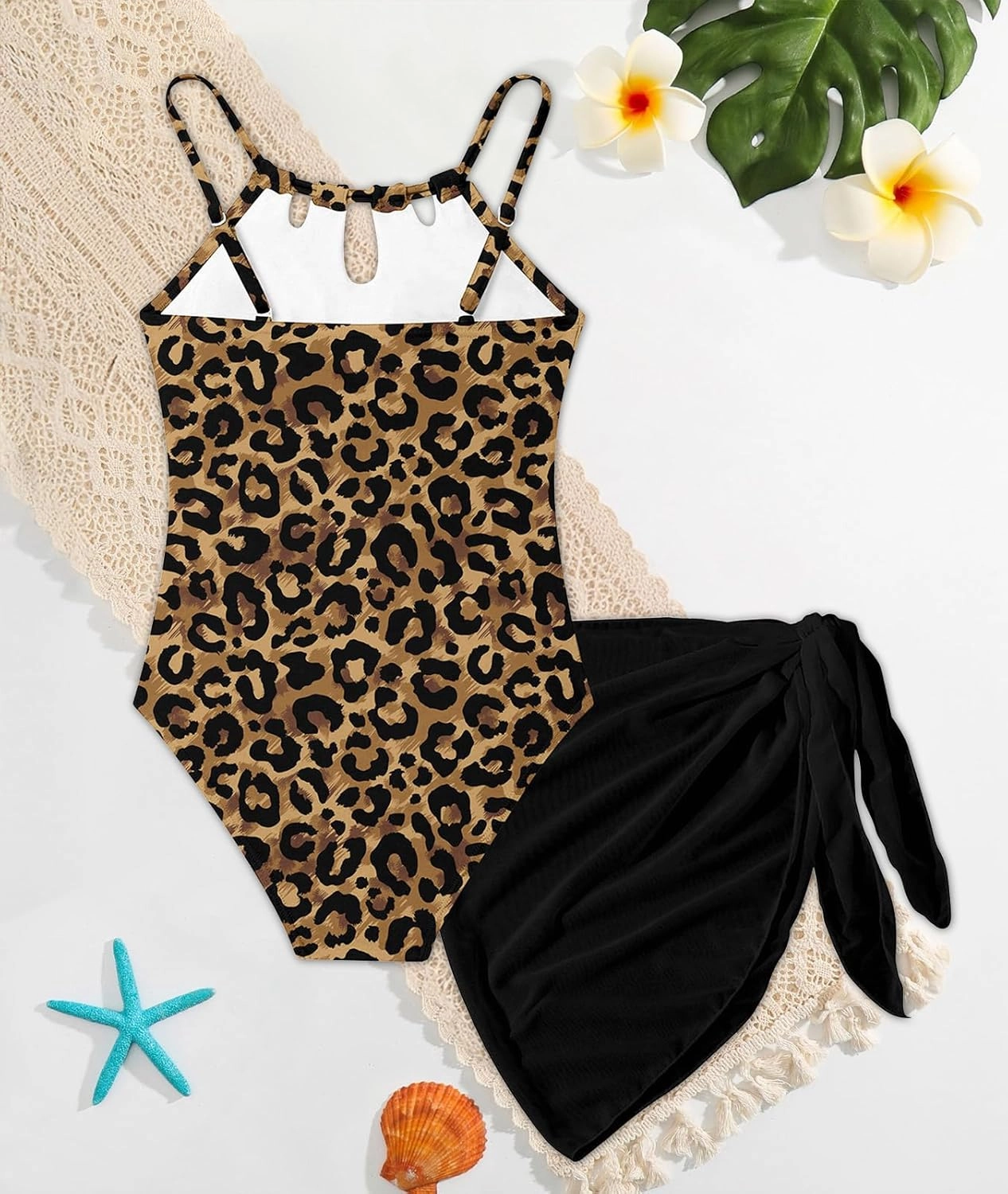 Girls Swimsiut One-Piece Bathing Suit with Mesh Cover Ups Adjustable Straps Cut Out Swimwear Size 7-16