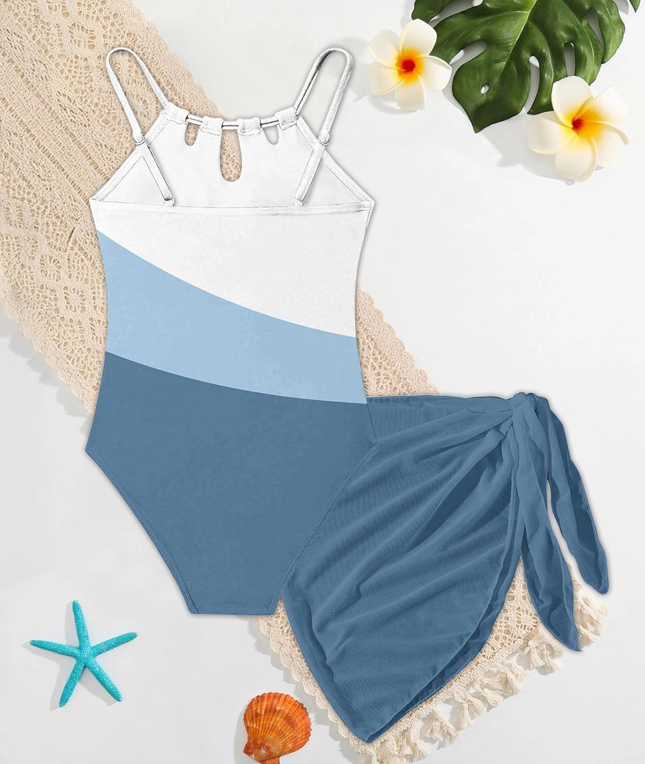 Girls Swimsiut One-Piece Bathing Suit with Mesh Cover Ups Adjustable Straps Cut Out Swimwear Size 7-16