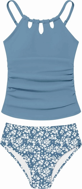 Girls Swimsuit Cutout Bathing Suit Cute Two Piece Swimsuits for Teen Girls Modest Swimwear High Waisted Tankini 9-18y