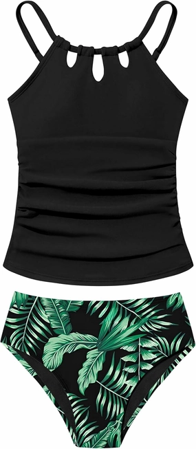 Girls Swimsuit Cutout Bathing Suit Cute Two Piece Swimsuits for Teen Girls Modest Swimwear High Waisted Tankini 9-18y