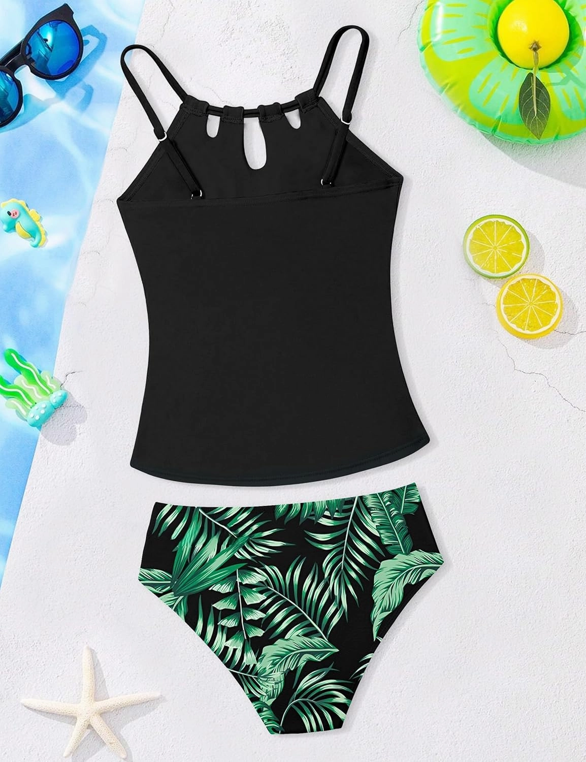 Girls Swimsuit Cutout Bathing Suit Cute Two Piece Swimsuits for Teen Girls Modest Swimwear High Waisted Tankini 9-18y
