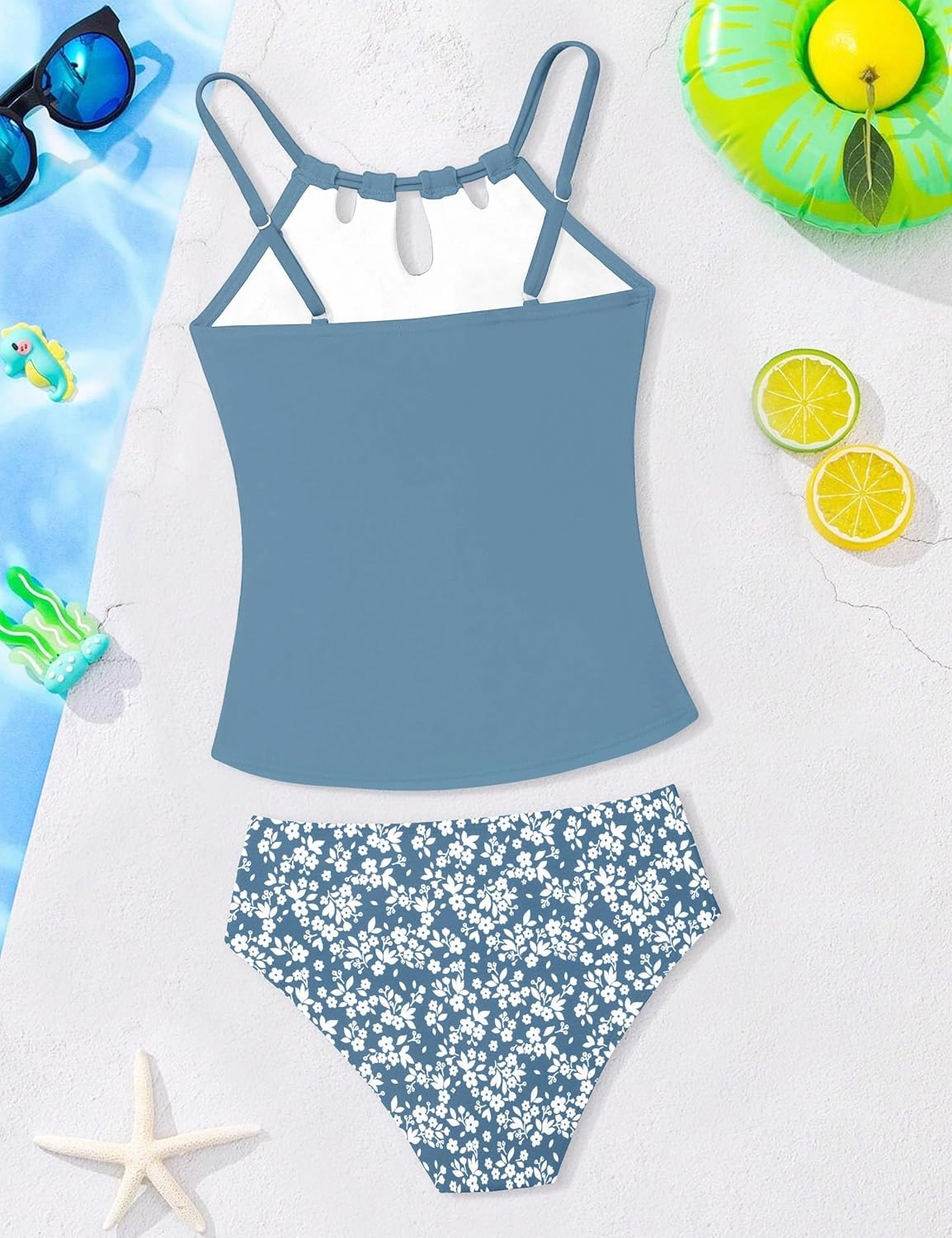 Girls Swimsuit Cutout Bathing Suit Cute Two Piece Swimsuits for Teen Girls Modest Swimwear High Waisted Tankini 9-18y