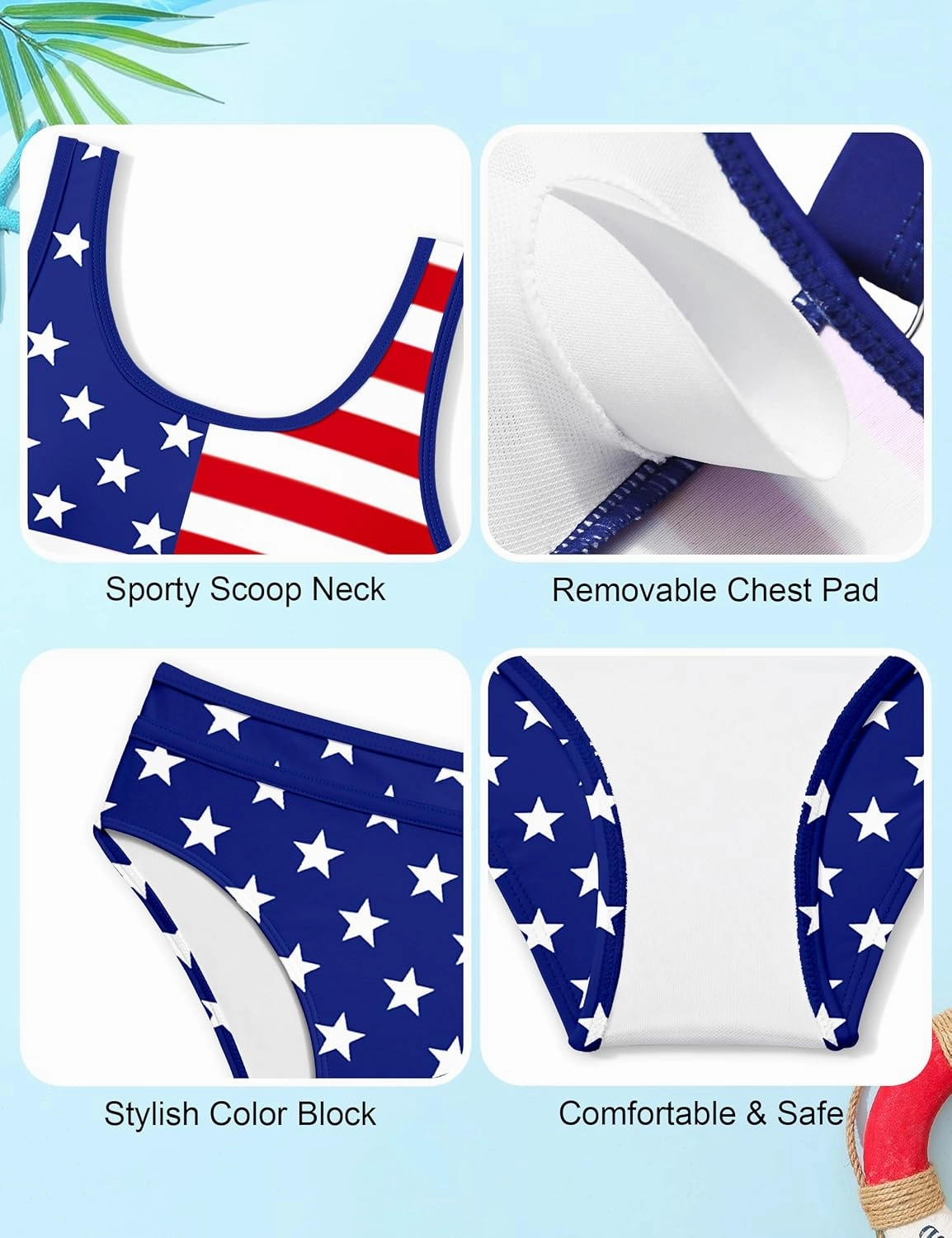 Girls Swimsuit Double Strap High Waist Sporty Bikini Swimsuits Swim Cover Up Skirt 3 Piece Set