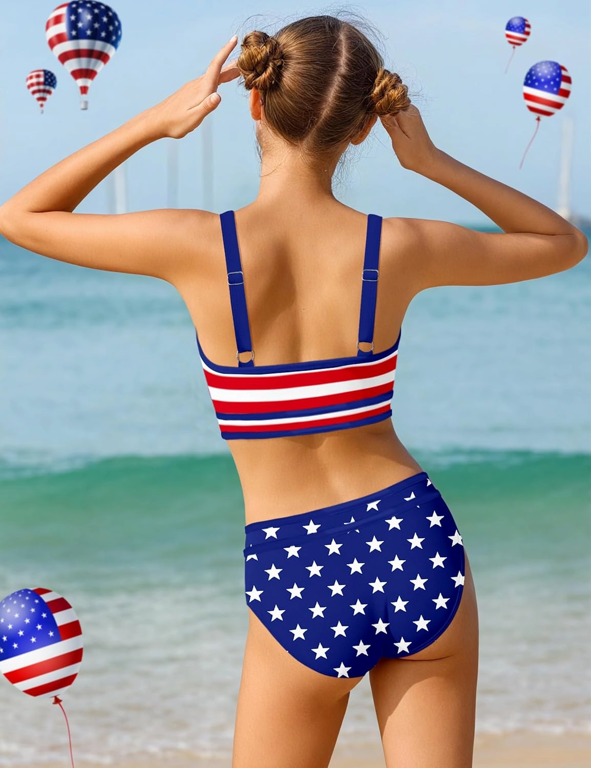 Girls Swimsuit Double Strap High Waist Sporty Bikini Swimsuits Swim Cover Up Skirt 3 Piece Set