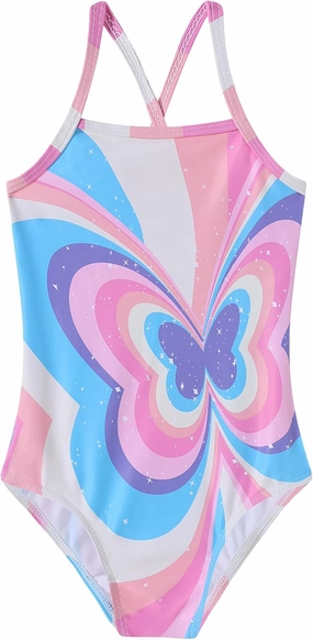 Girls Swimsuit One Piece Bathing Suit Quick Dry Beach Swimwear Cute Cross Shoulder Strap Swimming Suits 2-10 Years