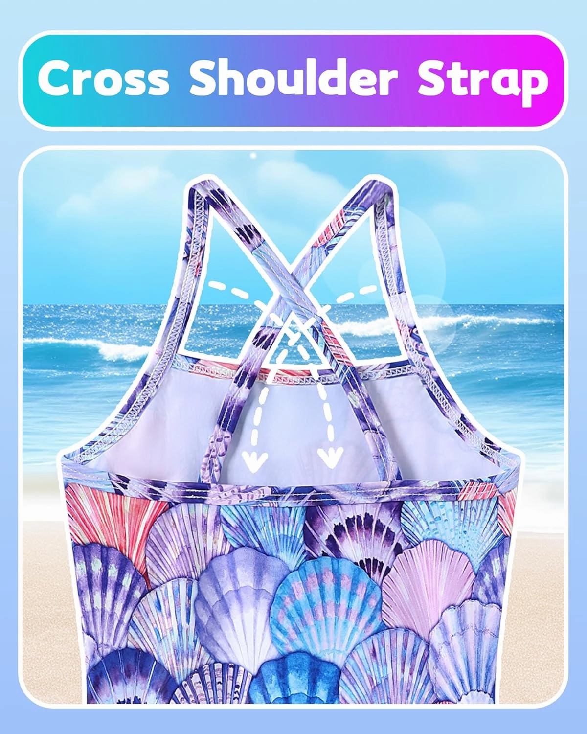 Girls Swimsuit One Piece Bathing Suit Quick Dry Beach Swimwear Cute Cross Shoulder Strap Swimming Suits 2-10 Years