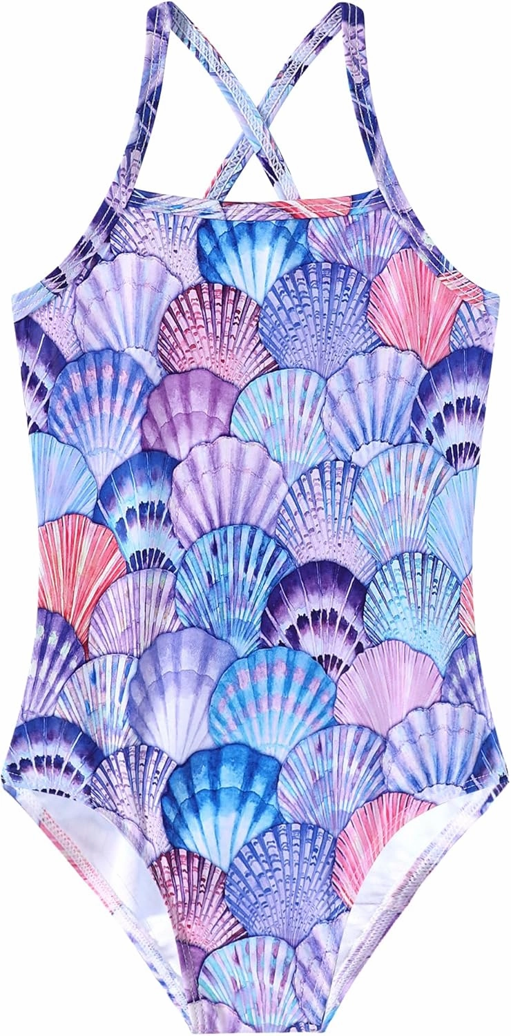 Girls Swimsuit One Piece Bathing Suit Quick Dry Beach Swimwear Cute Cross Shoulder Strap Swimming Suits 2-10 Years