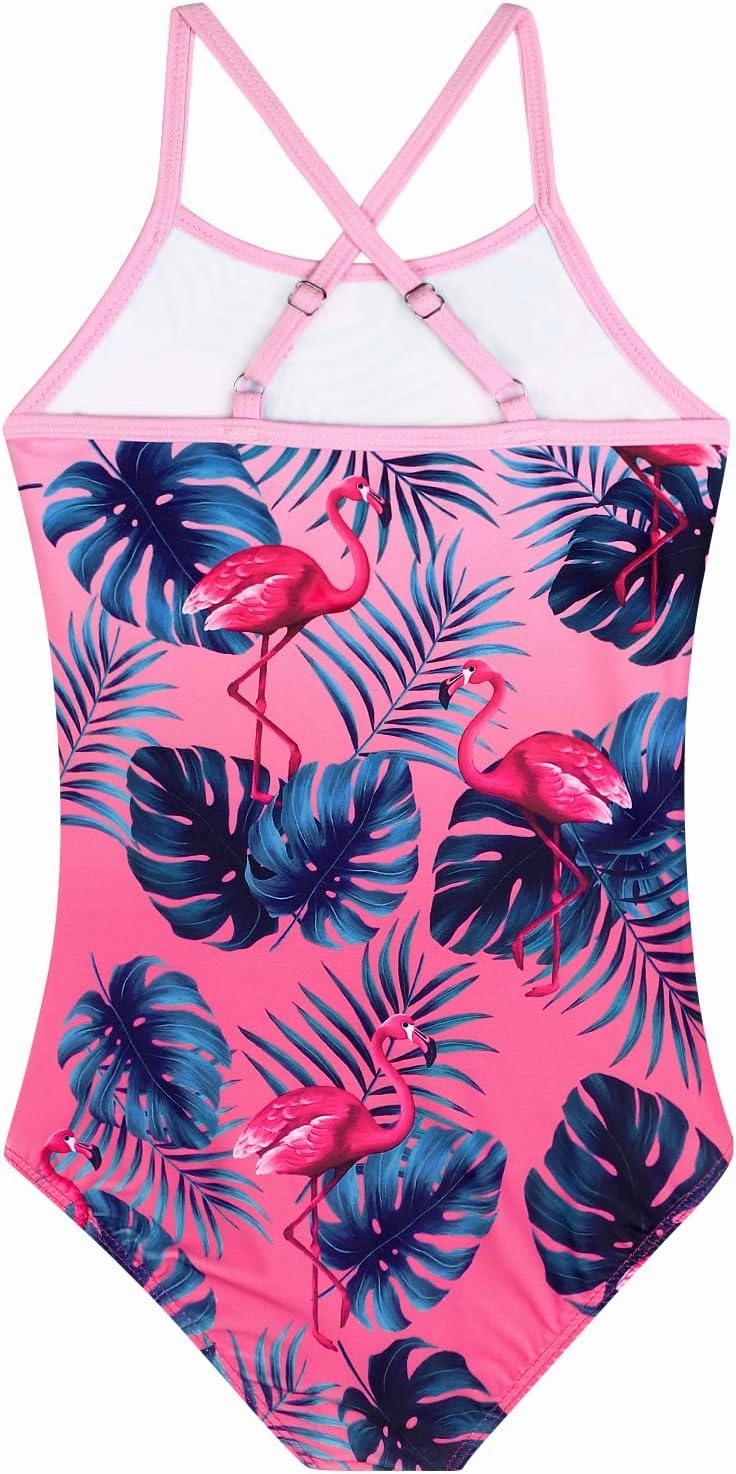 Girls Swimsuit One Piece Bathing Suit with Adjustable Straps Cute Little Kids Swimming Suits Beach Swimwear 4T-12