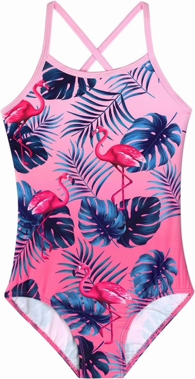 Girls Swimsuit One Piece Bathing Suit with Adjustable Straps Cute Little Kids Swimming Suits Beach Swimwear 4T-12