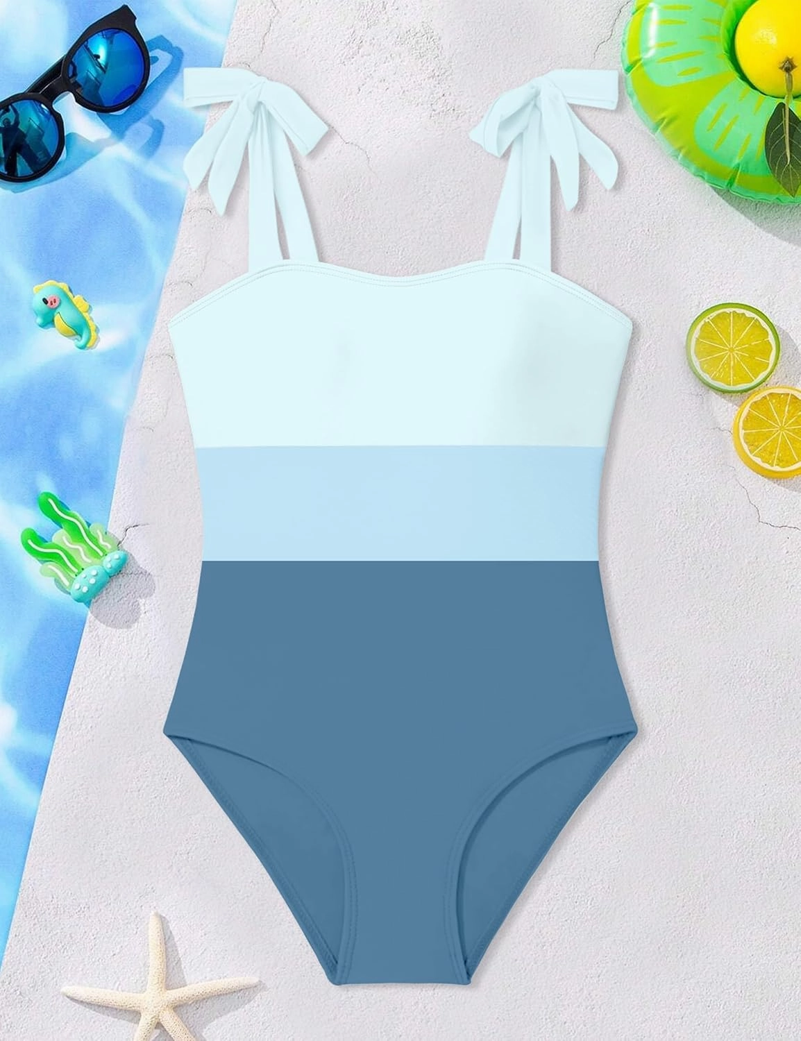 Girls Swimsuit One Piece Casual Color-Block Adjustable Straps Girls Bathing Suit Swimwear 9-16T