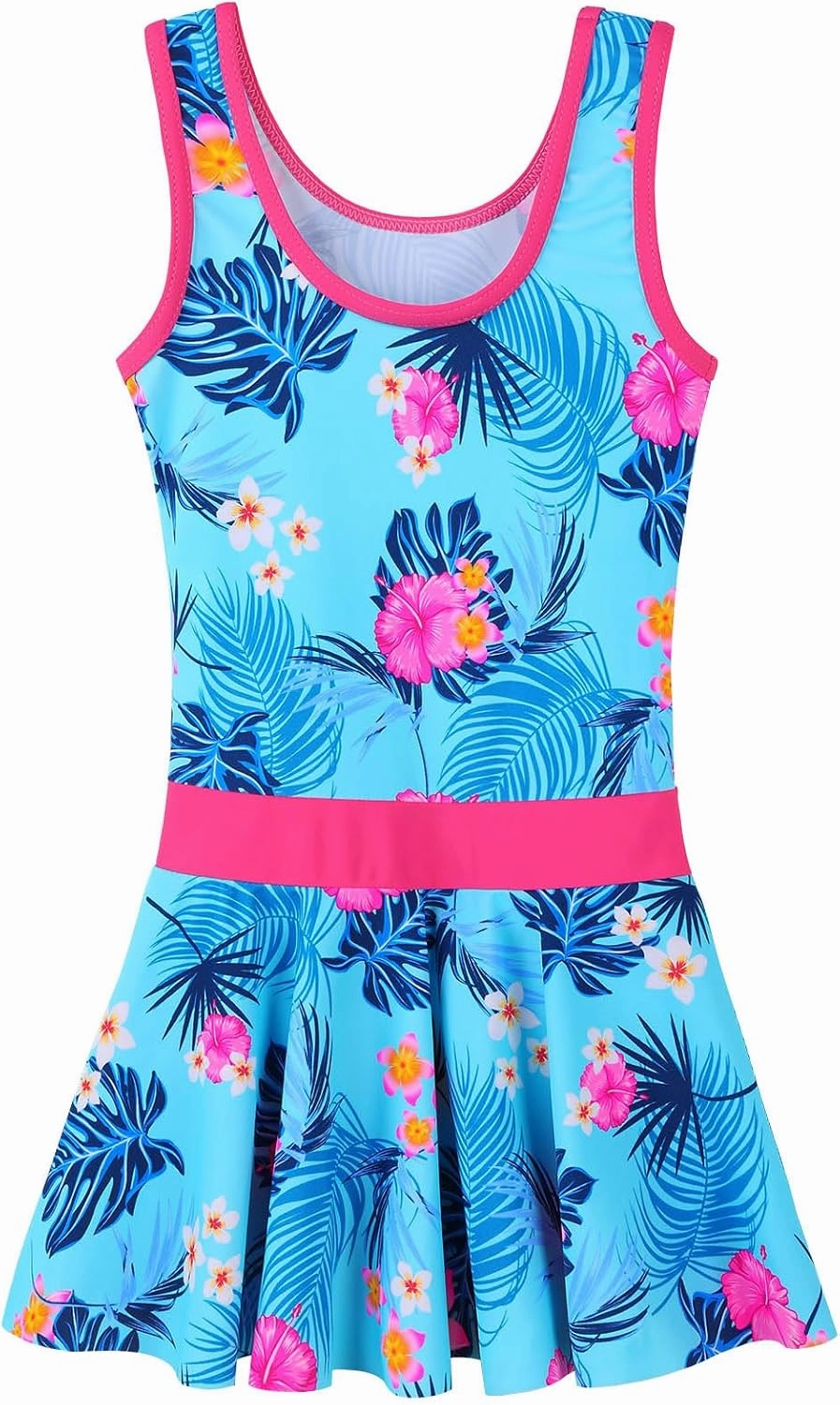 Girls Swimsuit One Piece UPF 50  Floral Skirted Bathing Suit Modest Beach Swim Dress 3-11 Years