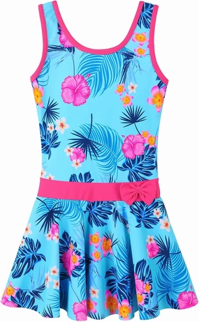 Girls Swimsuit One Piece UPF 50  Floral Skirted Bathing Suit Modest Beach Swim Dress 3-11 Years