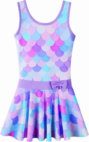 Girls Swimsuit One Piece UPF 50  Floral Skirted Bathing Suit Modest Beach Swim Dress 3-11 Years