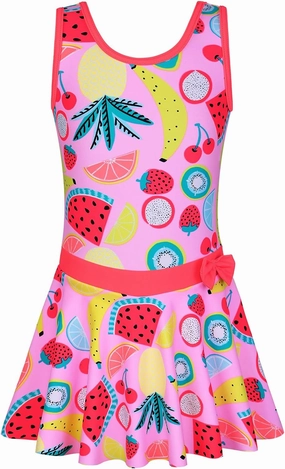 Girls Swimsuit One Piece UPF 50  Floral Skirted Bathing Suit Modest Beach Swim Dress 3-11 Years