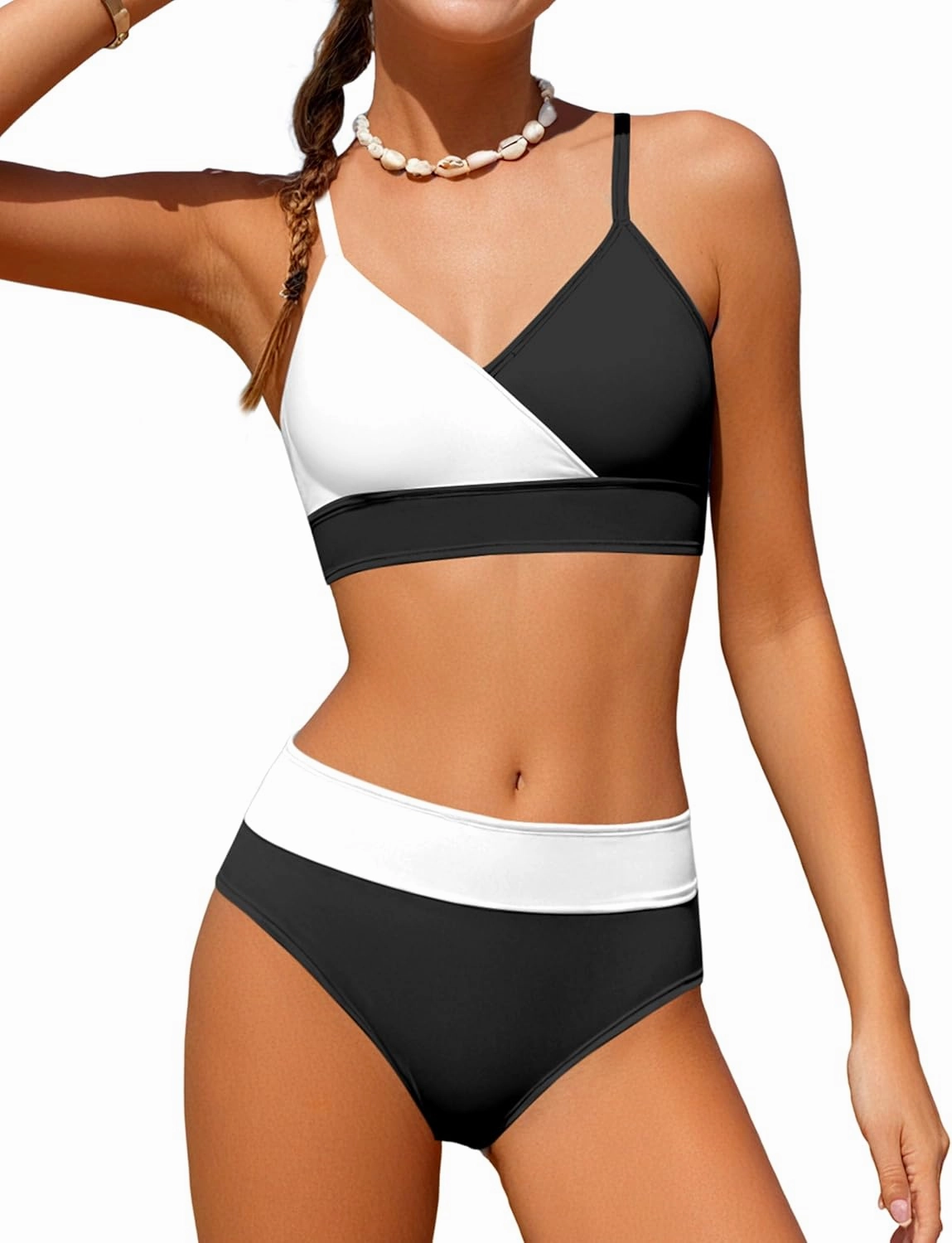 Girls Swimsuit V Neck Bikini Set Color Block with Cover Up 3Pcs Bathing Suits