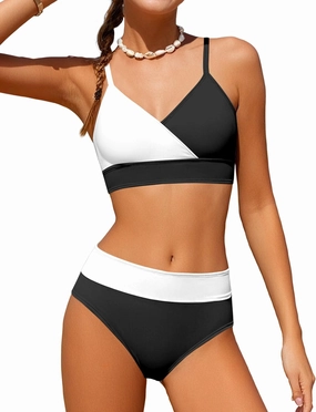 Girls Swimsuit V Neck Bikini Set Color Block with Cover Up 3Pcs Bathing Suits