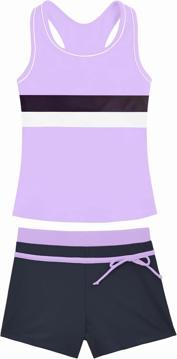 Girls Swimsuits 2 Piece Summer Boyshort Bathing Suit Rash Guard Swimwear for Kids Child Beach with Sun Protection