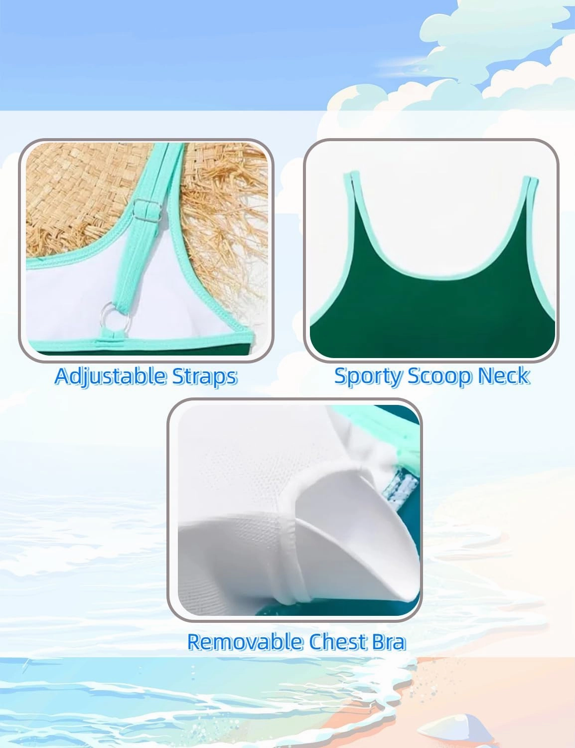 Girls Swimsuits 3 Piece Bathing Suit Bikini Set with Sporty Shorts and Sunglasses Beach Swimwear for Girl 8-15 Years