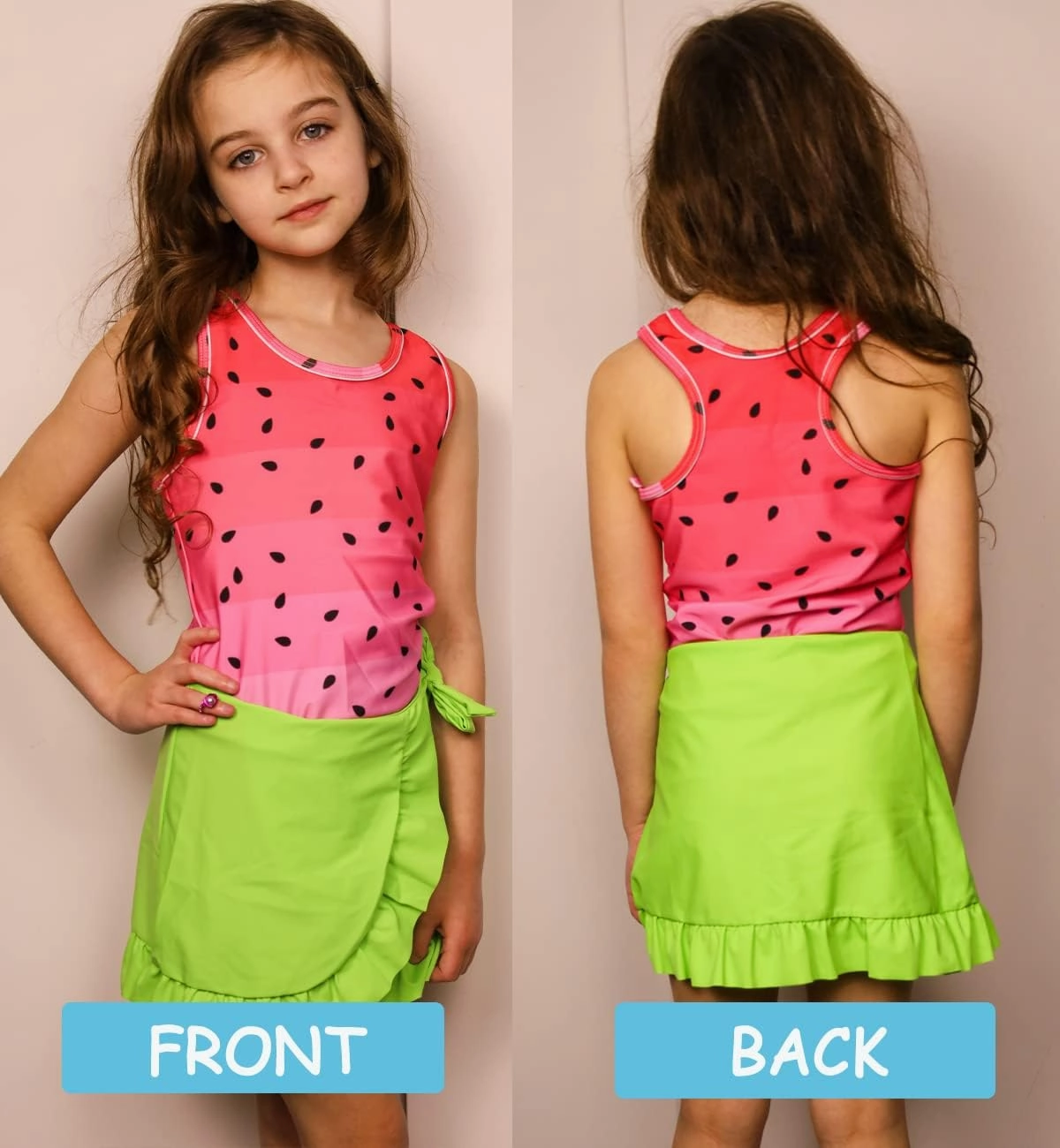 Girls Swimsuits 3 Piece Tankini Bathing Suit Set Cute Bikini Swimwear with Cover Ups Beach Skirt 5-12 Years