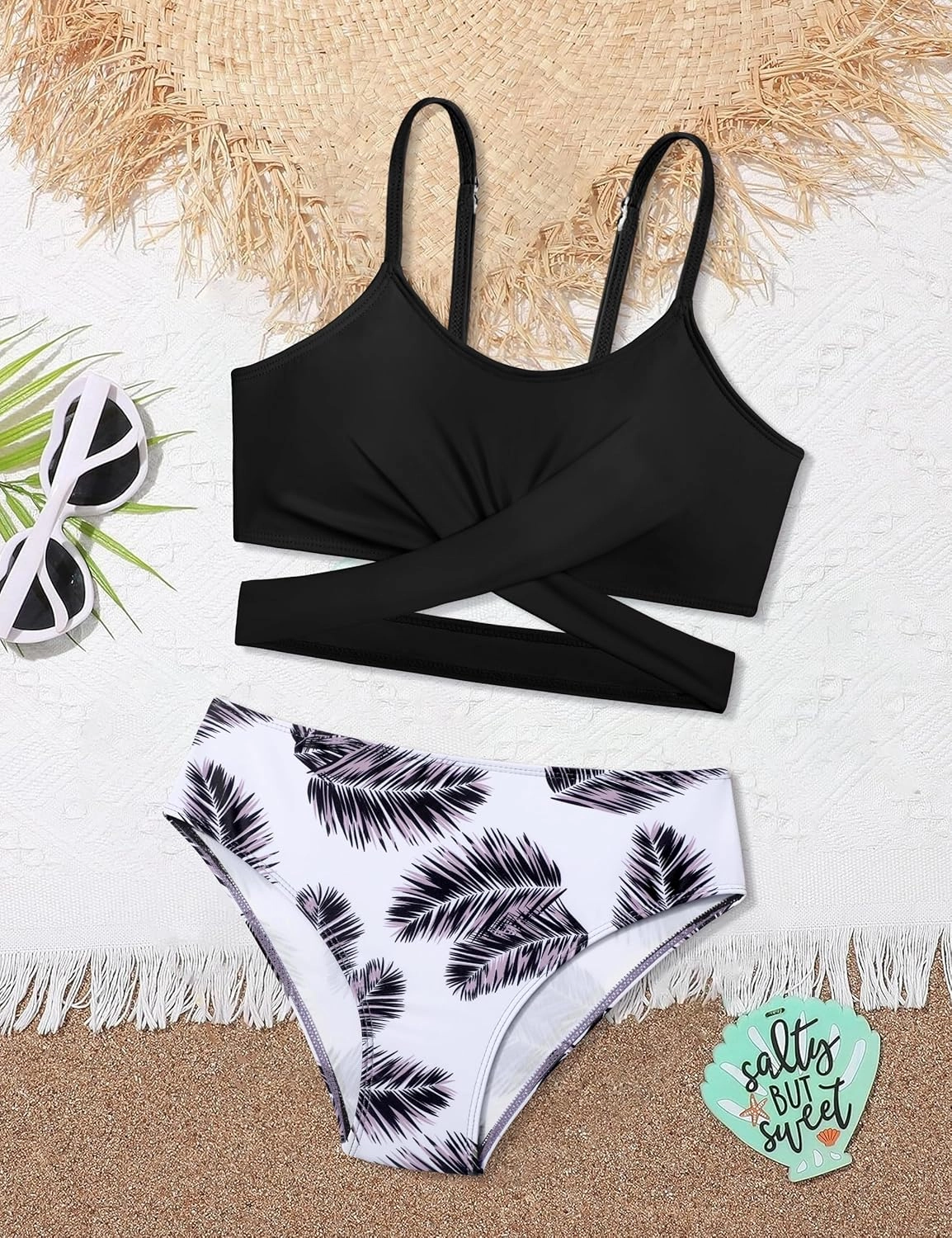Girls Swimsuits Bikini Set Two Piece Bathing Suit Criss Cross Girls' Swimwear with Chest Pad