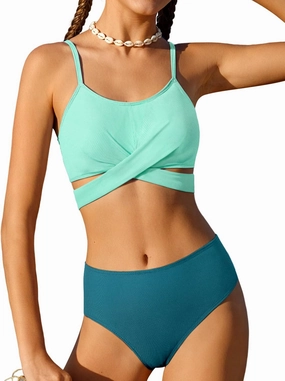 Girls Swimsuits Bikini Set Two Piece Bathing Suit Criss Cross Girls' Swimwear with Chest Pad