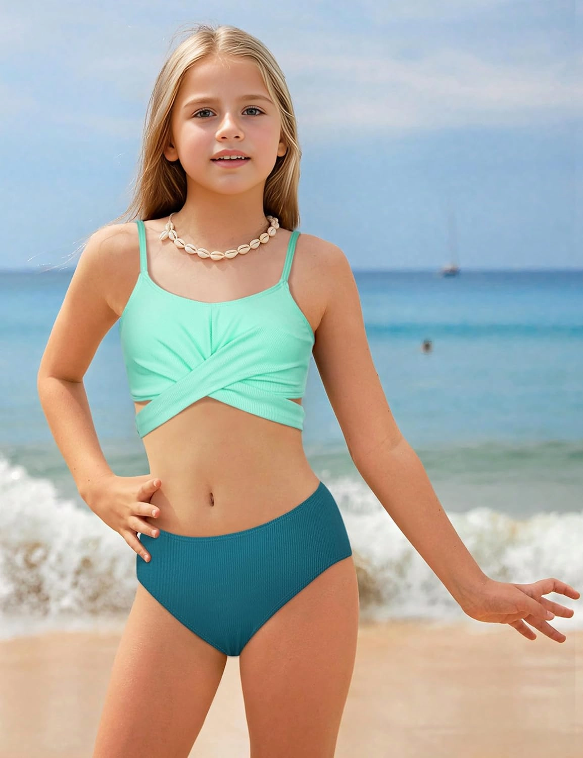 Girls Swimsuits Bikini Set Two Piece Bathing Suit Criss Cross Girls' Swimwear with Chest Pad