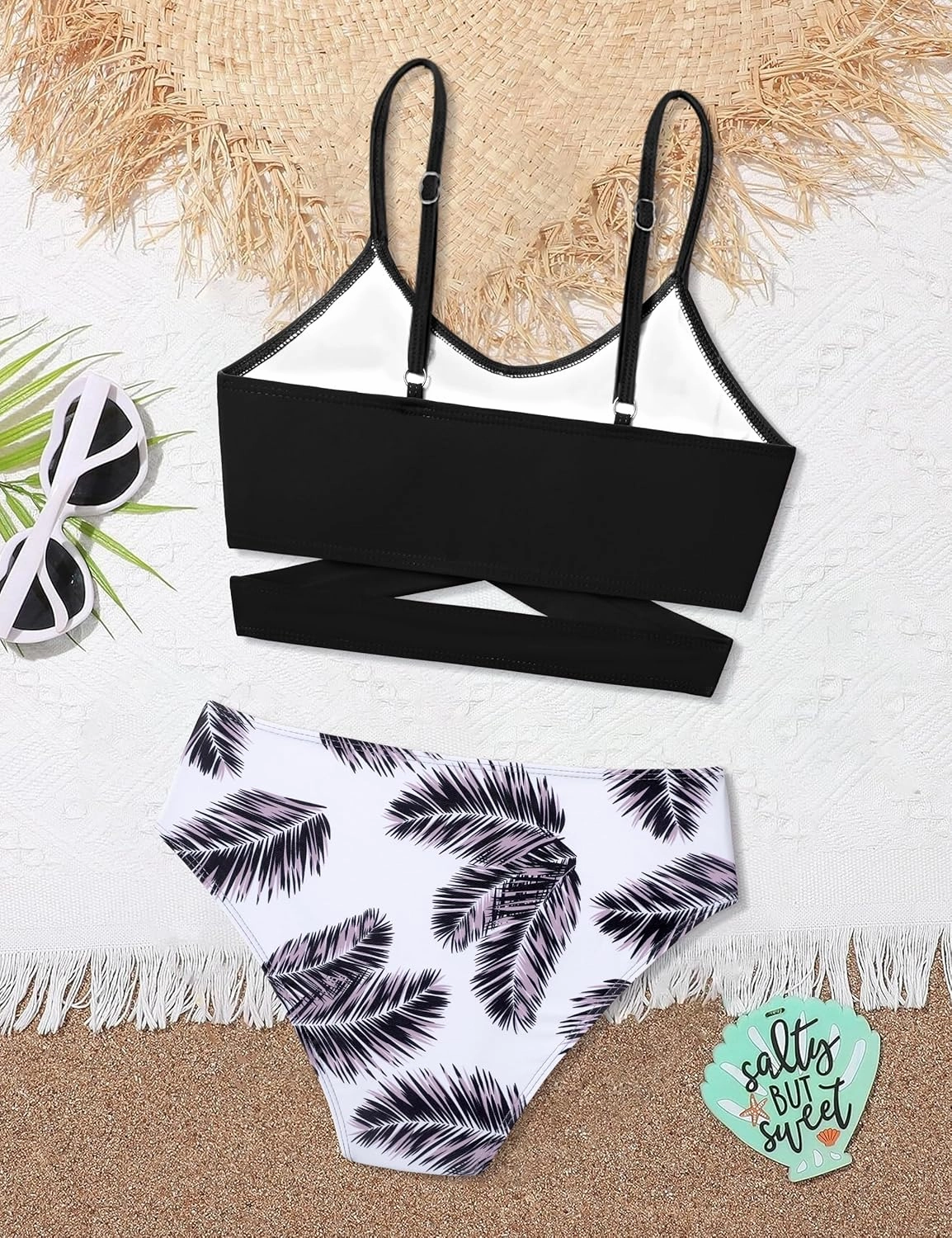 Girls Swimsuits Bikini Set Two Piece Bathing Suit Criss Cross Girls' Swimwear with Chest Pad