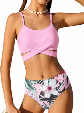 Girls Swimsuits Bikini Set Two Piece Bathing Suit Criss Cross Girls' Swimwear with Chest Pad