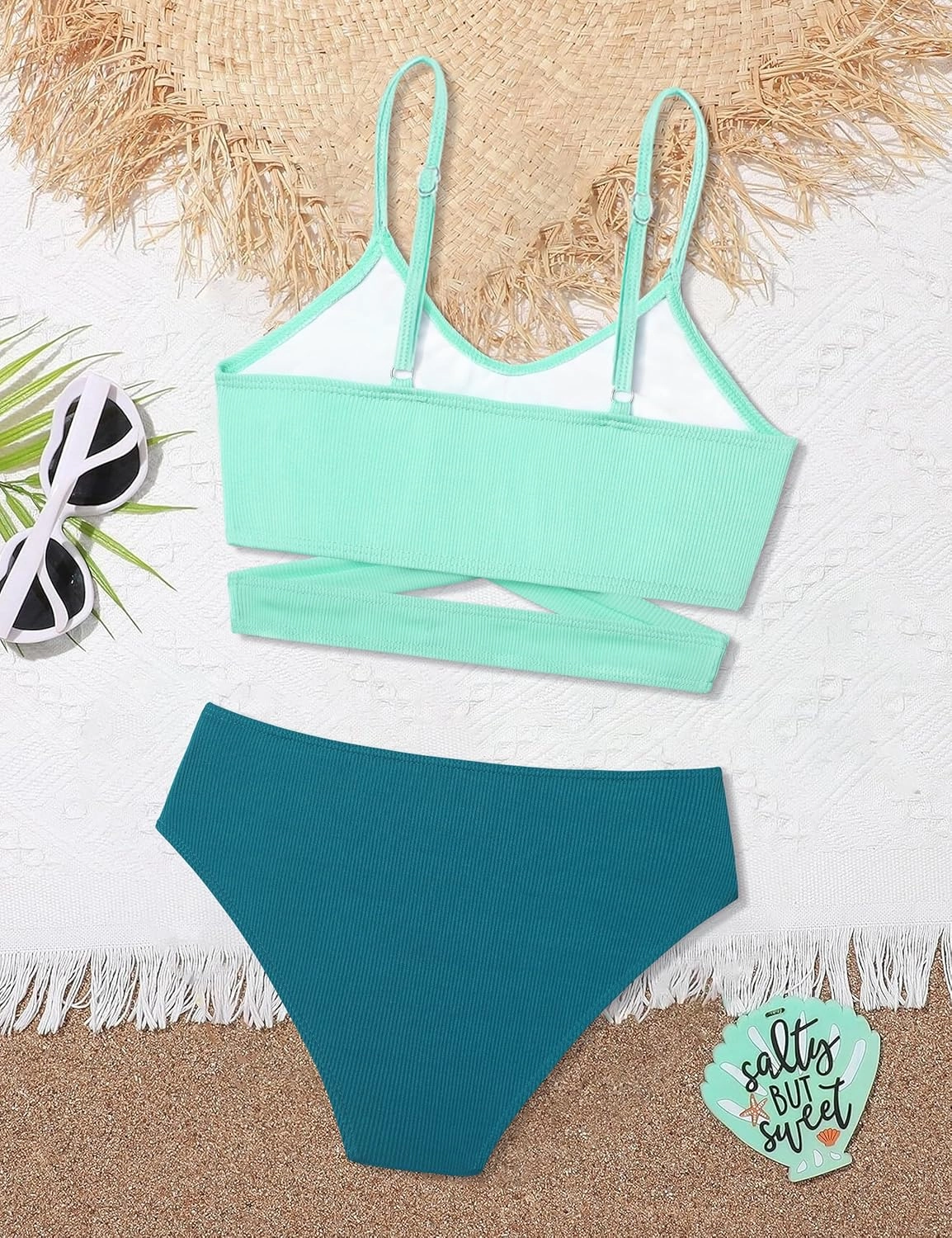 Girls Swimsuits Bikini Set Two Piece Bathing Suit Criss Cross Girls' Swimwear with Chest Pad