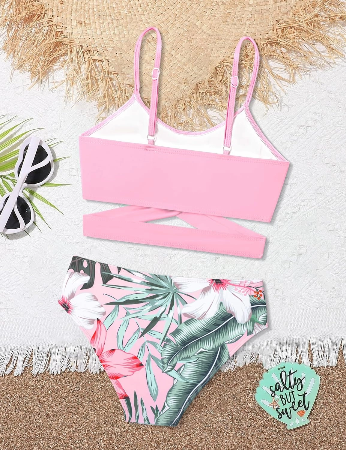 Girls Swimsuits Bikini Set Two Piece Bathing Suit Criss Cross Girls' Swimwear with Chest Pad