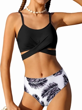 Girls Swimsuits Bikini Set Two Piece Bathing Suit Criss Cross Girls' Swimwear with Chest Pad