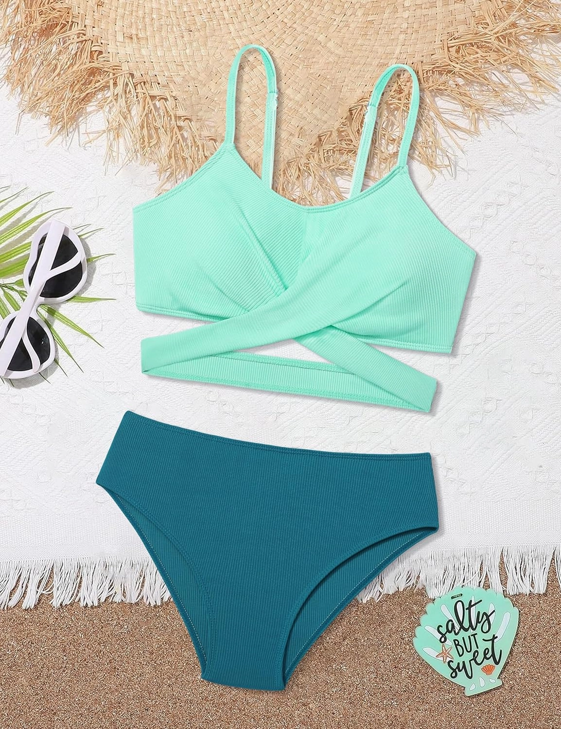 Girls Swimsuits Bikini Set Two Piece Bathing Suit Criss Cross Girls' Swimwear with Chest Pad
