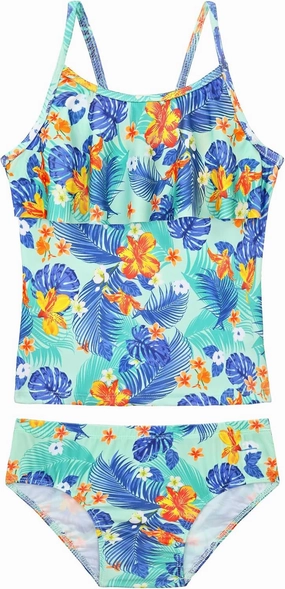 Girls Tankini Swimsuit 2-Piece Ruffle Bathing Suits UPF50  Kids Beach Sport Swimwear Sets