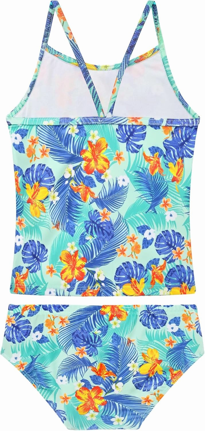 Girls Tankini Swimsuit 2-Piece Ruffle Bathing Suits UPF50  Kids Beach Sport Swimwear Sets