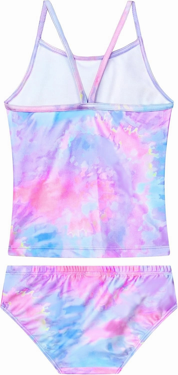 Girls Tankini Swimsuit 2-Piece Ruffle Bathing Suits UPF50  Kids Beach Sport Swimwear Sets