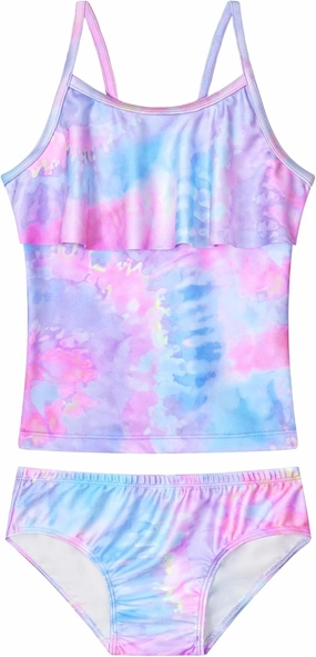 Girls Tankini Swimsuit 2-Piece Ruffle Bathing Suits UPF50  Kids Beach Sport Swimwear Sets