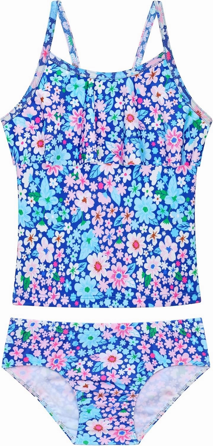 Girls Tankini Swimsuit 2-Piece Ruffle Bathing Suits UPF50  Kids Beach Sport Swimwear Sets