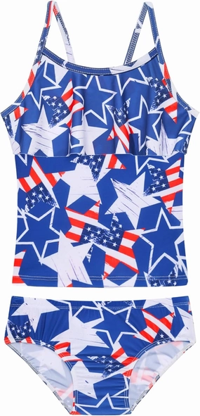Girls Tankini Swimsuit 2-Piece Ruffle Bathing Suits UPF50  Kids Beach Sport Swimwear Sets